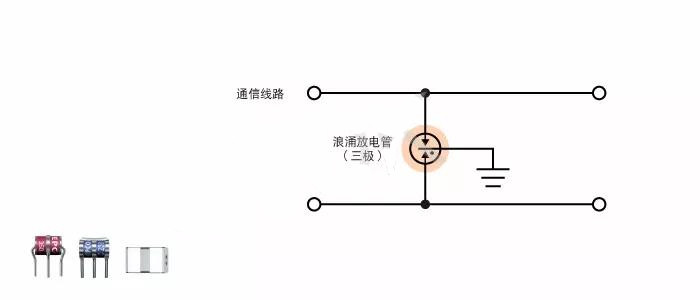 圖3 浪涌放電管(三極)的高速通信線路保護電路示例 圖3 浪涌放電管(三極)的高速通信線路保護電路示例